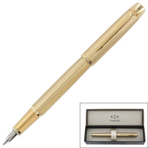 Parker im gold brushed metal gt fountain pen, fine nib for sale
