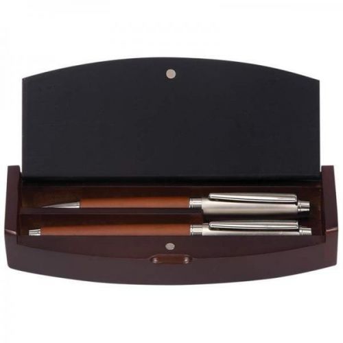 3pc Woodgrain Pen Set in Wood Gift Box - Brown