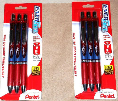 6 PENTEL ENERGEL DELUXE BLN75-B .05MM RED INK FREE SHIPPING NEW