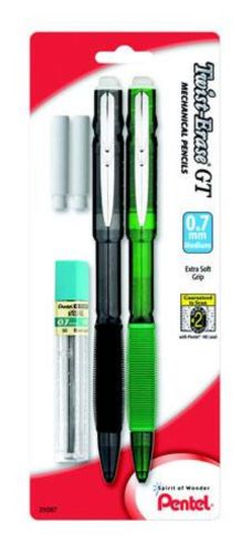 Pentel Twist-Erase GT (0.7mm) Mechanical Pencil lead 2 Erasers 2 Pack Carded