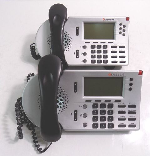 Shoretel IP 530 &amp; 560 Model S2 &amp; S6 Silver VoIP Business Phones Handsets Bases