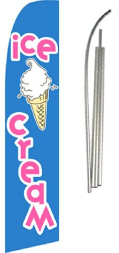 Ice Cream blue Swooper Feather Bow Sail Business Flag Banner W/ pole 15&#039; tall