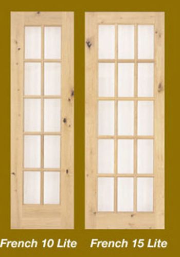 1 - 10 - Or 15 Lite Stain Grade Knotty Alder Solid Wood French Clear Glass Doors