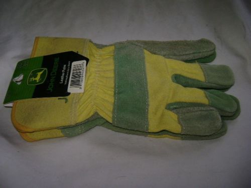 John Deere Green &amp; Yellow Leather Palm Work Gloves Size Large