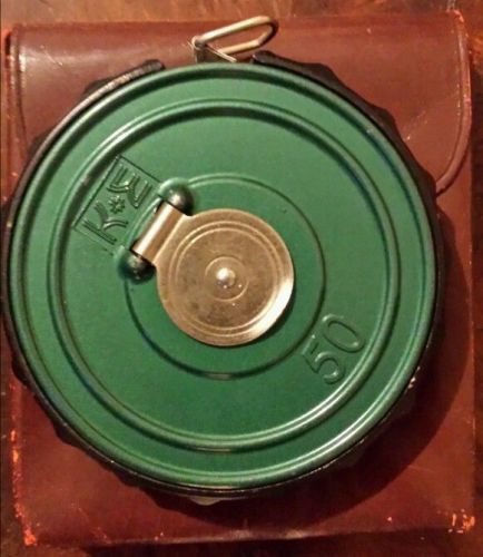 Vintage k &amp; e keuffel and esser co. 50&#039; wyteface reel wind tape measure in case for sale