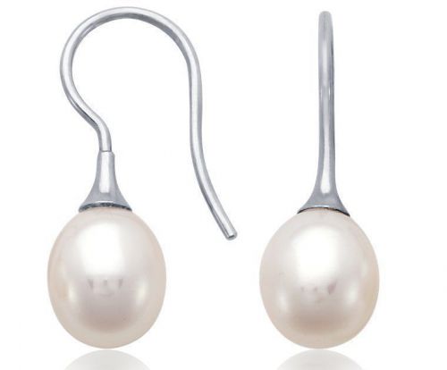 Oval Freshwater Cultured Pearl Drop Earrings in Sterling Silver Free Shipping