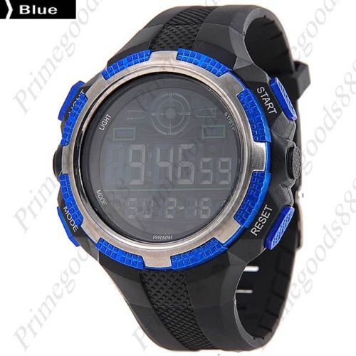 Digital sports silica gel led alarm stopwatch date men&#039;s wrist wristwatch blue for sale