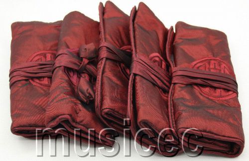 Brand-New 5PCS dark-red Chinese Silk Zipper bags pouches roll T394A10