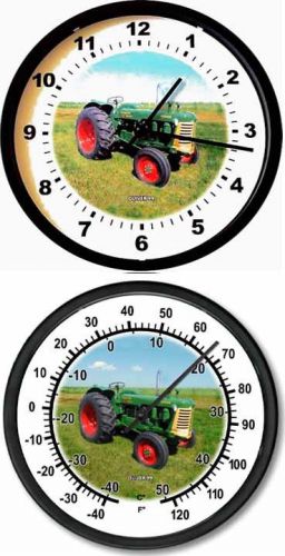 New OLIVER Model 99 Tractor Wall Clock &amp; Thermometer Set 10&#034; Round Green Yellow