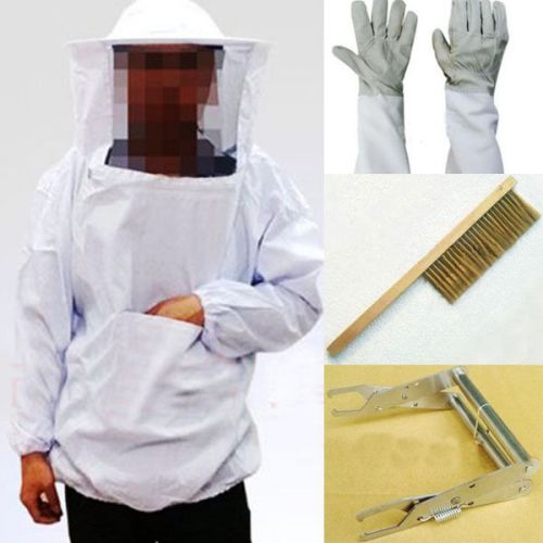 Beekeeping Veil Suit Smock+Hive Frame Holder+Gloves+Bee Brush Tool Equipment dno
