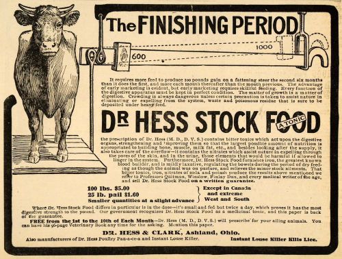 1907 ad dr gilbert hess clark tonic stock food ashland - original cg1 for sale