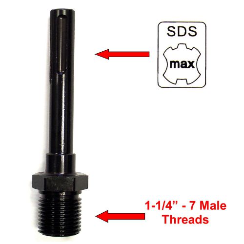 Core Bit Adapter - 1-1/4&#034; Threaded Male to SDS-MAX Male for Hammer Drill