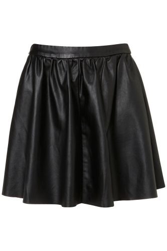 Topshop Black Faux Leather Full Skater Skirt Size UK10/EUR38/US6