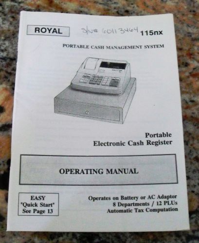 Replacement Paper User&#039;s Manual 115nx ROYAL Cash Register