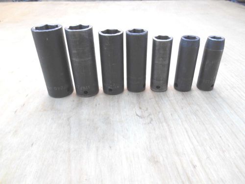 SNAP-ON  6 POINT 3/8&#034; DRIVE DEEP  SAE IMPACT SOCKET SET , 3/8- 3/4&#034; , 7 PIECES