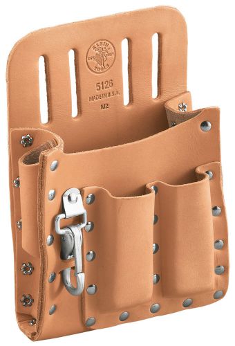 Klein tools 5126 5-pocket riveted leather tool pouch with knife clip for sale