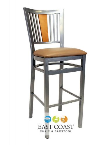 New steel city silver metal restaurant bar stool with tan vinyl seat for sale