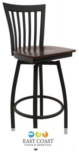 New gladiator full vertical back metal swivel bar stool with walnut wood seat for sale