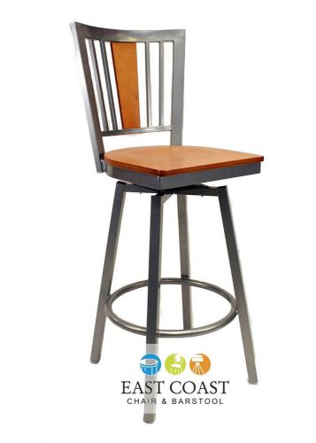 New steel city silver metal swivel restaurant bar stool with natural wood seat for sale
