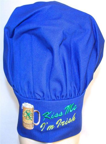 Kiss Me I&#039;m Irish Beer Blue Chef Hat Adult Size Adjustable Kitchen Monogram