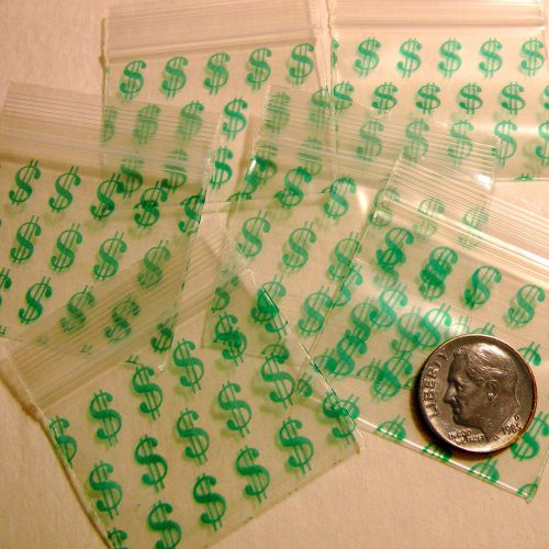 200 Green Dollar Signs 1.5 x 1.25 inch baggies, 15125 mini ziplock bags
