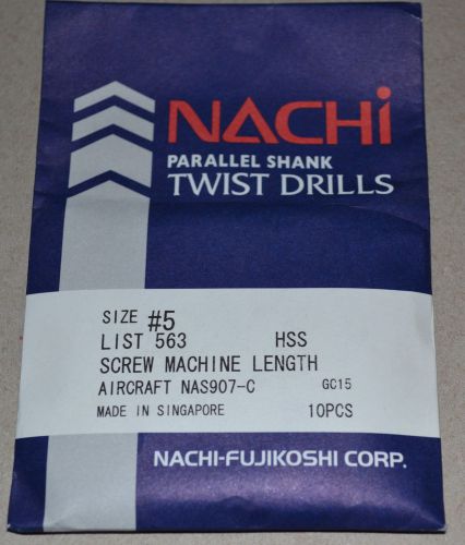 NACHI #5 HSS DRILLS SCREW MACHINE LENGTH-AIRCRAFT &#034;NEW&#034; 10 Pcs