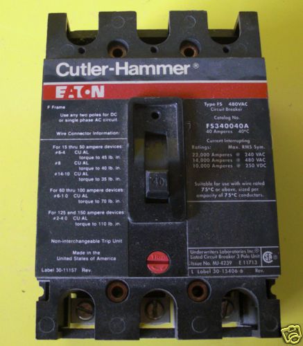 Cutler-hammer 40 amp circuit breaker model fs340040a for sale