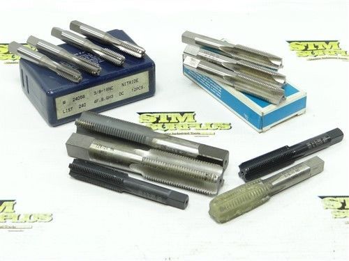 LOT OF 12 HSS HAND &amp; PLUG TAPS 3/8&#034; -16 NC TO 7/8&#034; -14 NF BESLY HYPRO OSG BOSNIA