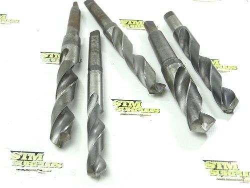LOT OF 5 HSS 3MT HEAVY DUTY TWIST DRILLS 1&#034; TO 1-1/2&#034; NATIONAL CLE-FORGE MORSE
