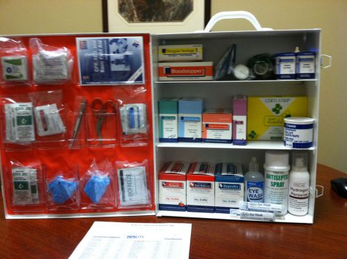 Fully loaded (osha recommended items) wall mounted first aid metal cabinet for sale
