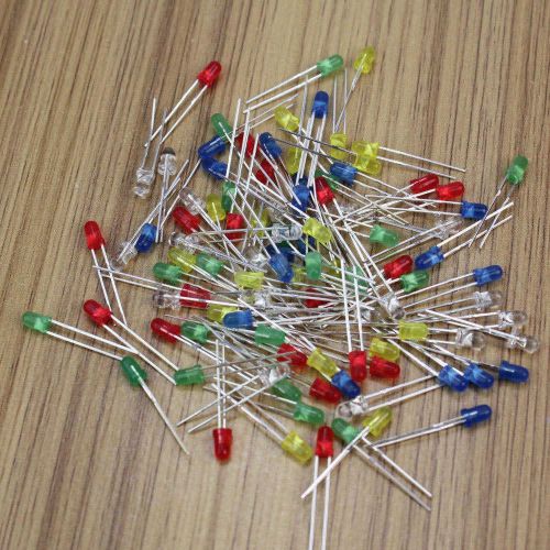 100x 3mm LED Red Green Blue Yellow White Bright Light Emitting Diode Lamp 2pin