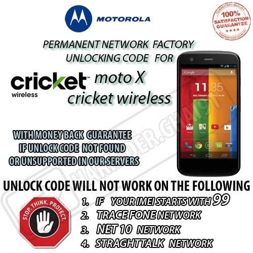 MOTOROLA PERMANENT NETWORK UNLOCK CODE FOR  Moto G CRICKET WIRELESS USA