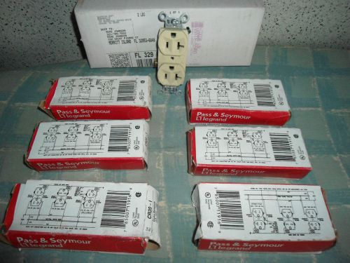 Pass &amp; Seymour Lot of 6 Commercial Grade Duplex Receptacle Ivory 20A 250V CR20-1