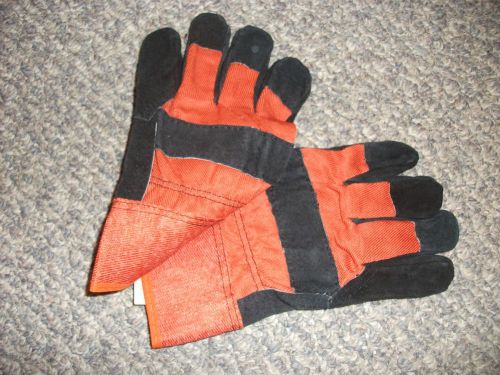 Hardy One Size Fits All Safety Grip Protective Work Gloves Leather Fingers!