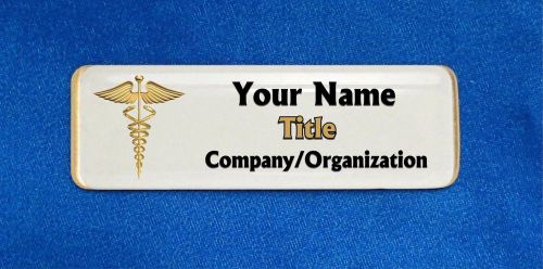 Caduceus Gold White Custom Personalized Name Tag Badge ID Medical Doctor Nurse