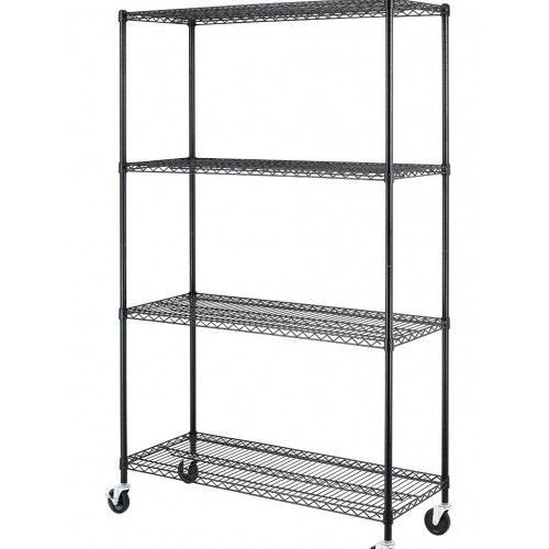 Black Commercial 4 Tier Shelf Adjustable Steel Wire Metal Shelving Rack w/ Wheel