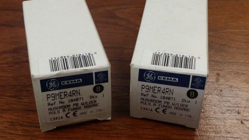 LOT of 2 GENERAL ELECTRIC P9MER4RN Non-Illum Push Button Operator, 22mm, Red