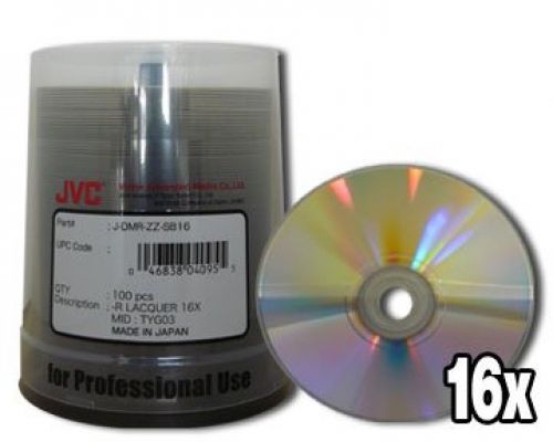 100 JVC Taiyo Yuden 16X DVD-R 4.7GB Silver Thermal Lacquer
