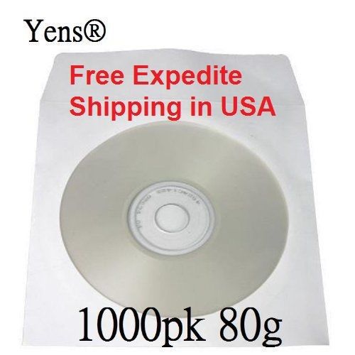 Yens 1000 pcs White CD DVD Paper Sleeves Envelopes Free Expedite Shipping in USA