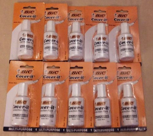 BIC COVER-IT MULTI-PURPOSE CORRECTION FLUID LOT OF 10 BOTTLES Factory Packaged