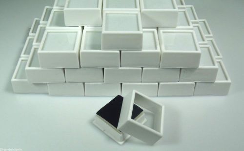 50pc White 1-1/2&#034;x3/4&#034; Square Glass Top Gem Box storage/display gold/gems/coins