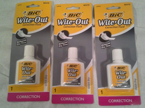 White Out Lot of 3 Bic Wite-Out Correction Fluid Total of 60 ml