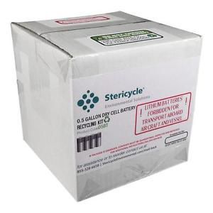 1/2 Gallon Dry Cell Battery Pail Prepaid Recycling Kit Cardboard Box plastic