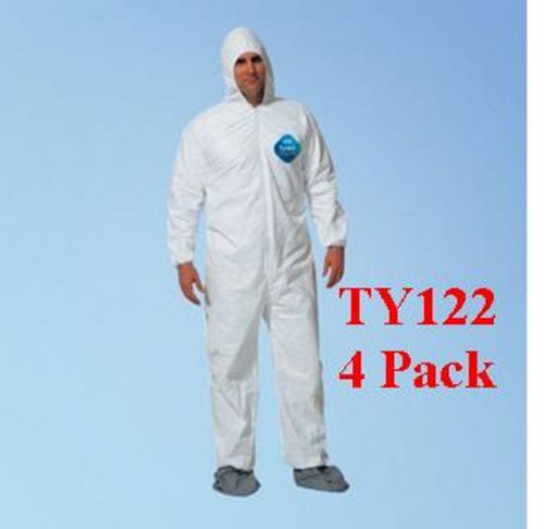 Dupont ty122s disposable tyvek coverall, hood, boots, 1414 size lge - 4 pack for sale
