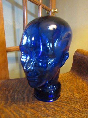 COBALT BLUE GLASS LIFESIZE FEMALE MANNEQUIN HEAD