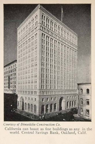 1928 print central savings bank building oakland ca - original historic sky for sale