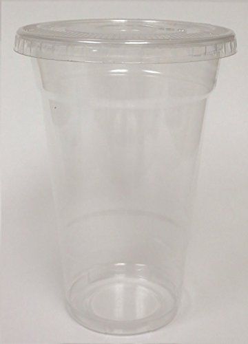 Crystalware Clear Cups with Flat Lids for Milkshake, Smoothies, 50 Cups/lids (10