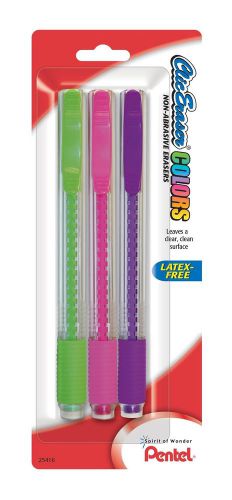 Pentel Clic Eraser Clear Body Assorted Colors 3 Pack (ZE23BP3M)