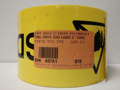 Esd vinyl aisle tape 3&#034;x36yd yellow/black 7mil esd for sale