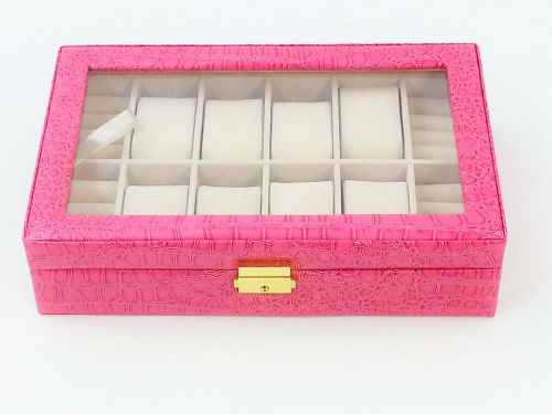 8 Slot Pillow Pink Leather Watch Bracelet Display Case Box Jewelry Storage